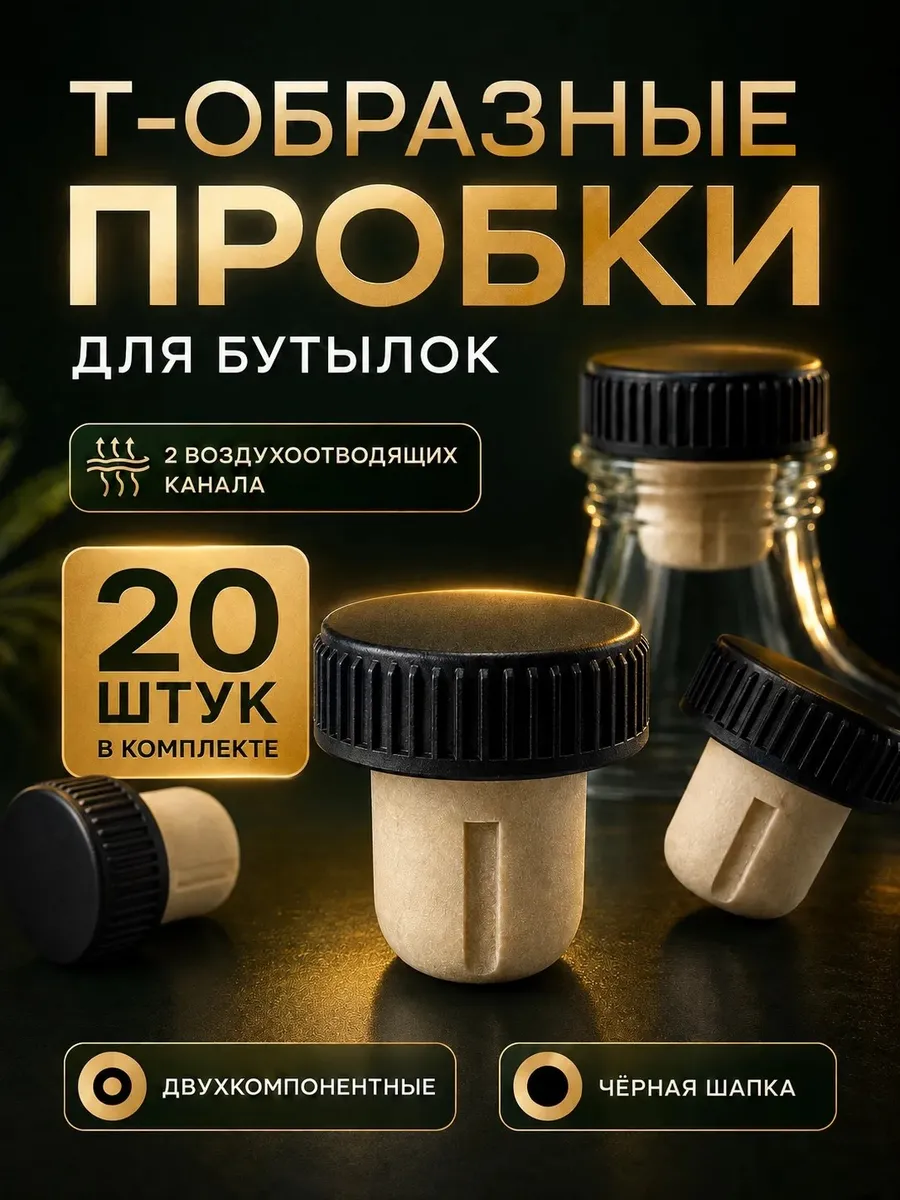 Пробки для бутылок двухкомпонентные 20 штук